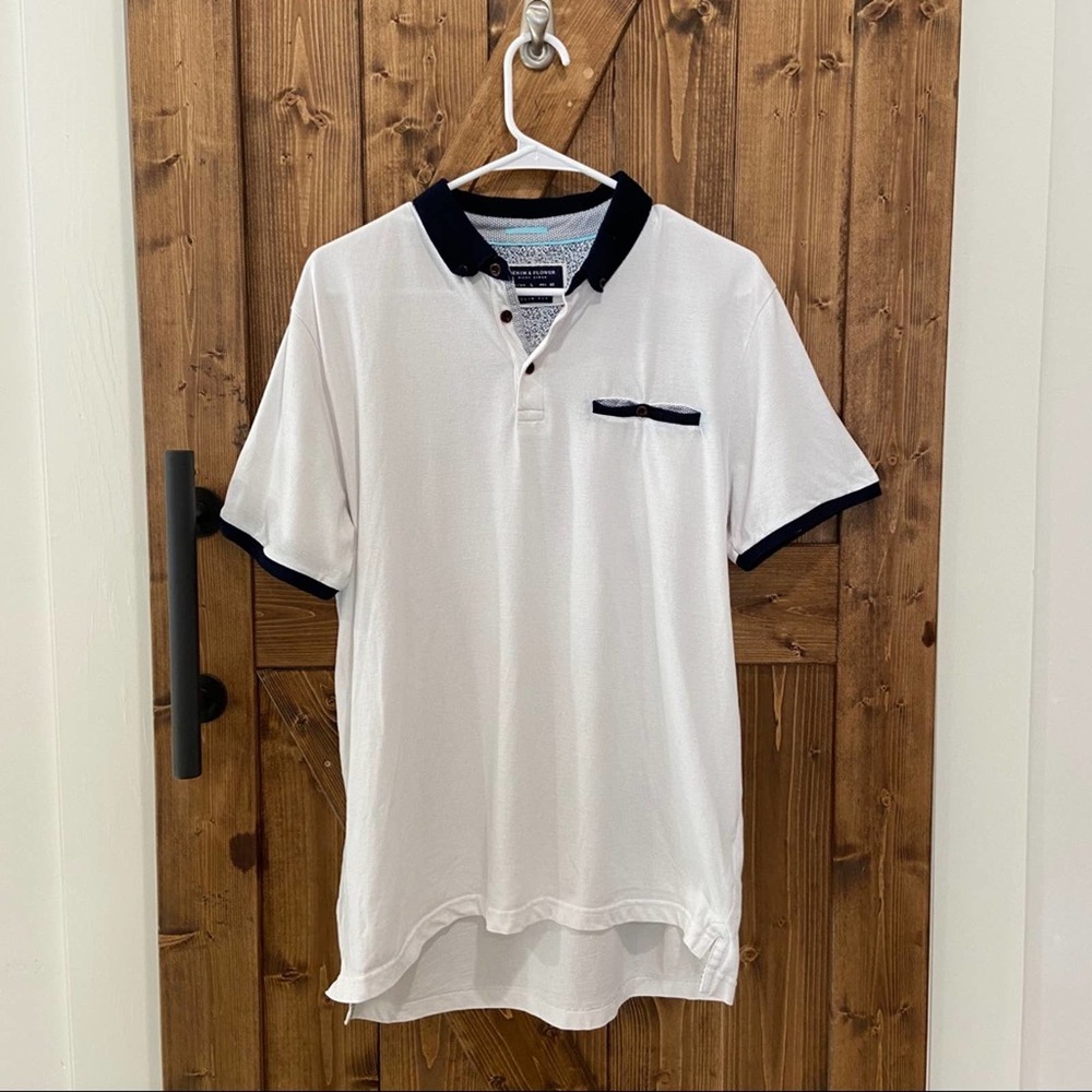Men's Denim and Flower White Polo